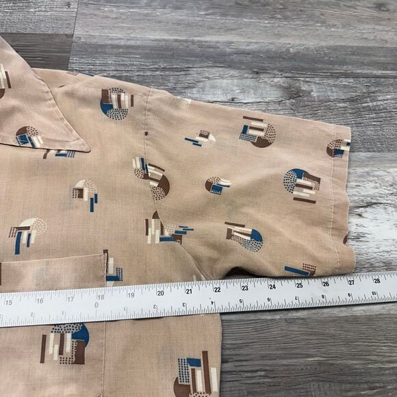 Vintage 70s K-Mart Permanent Press Geometric AOP Mens L 16 Button Up Shirt USA - Picture 5 of 7